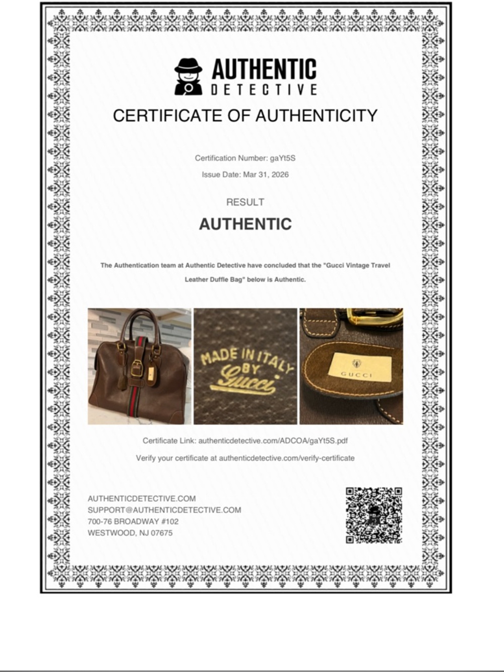 🦋Ultra Rare🦋 Gucci Brown Leather Duffel with Sherry Line Stripe - Picture 11 of 11